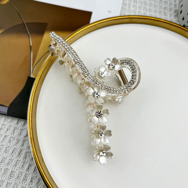 金色花朵大号水钻抓夹金属发夹鲨鱼夹头饰