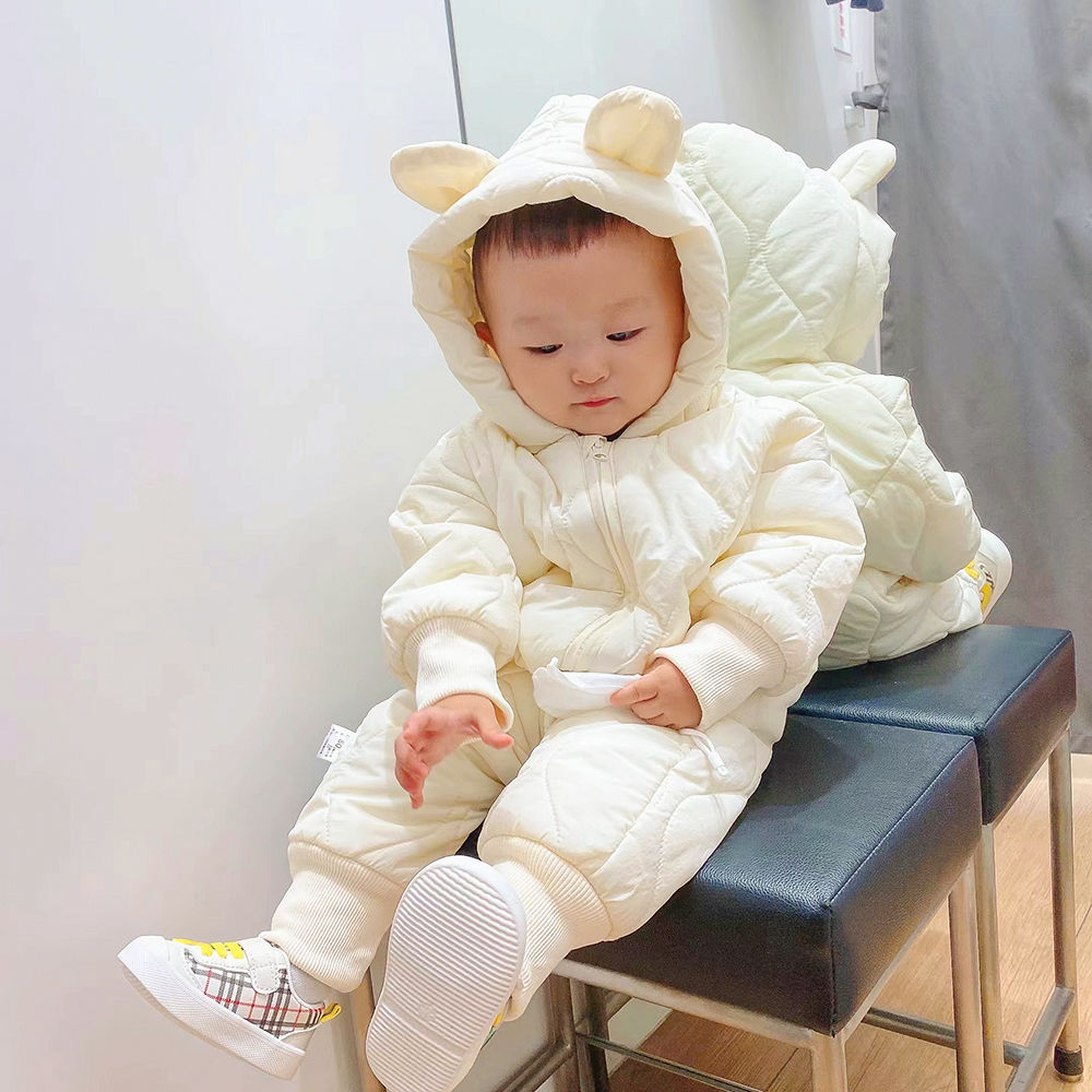 婴幼儿冬季加厚连体衣服宝宝加绒连帽外出抱抱服防寒保暖挡