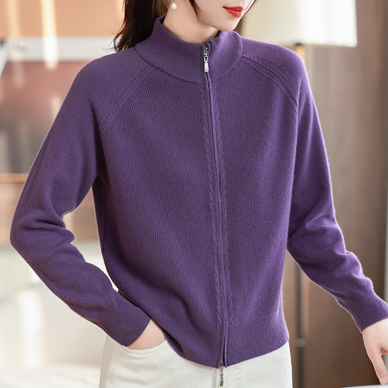 粉丝价！100%纯羊毛衫女士拉链开衫外套休闲~内搭外穿皆可