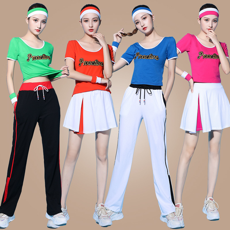 广场舞服装女夏季新款棉质运动裙套跳健身操团队演出服瑜伽健身裤