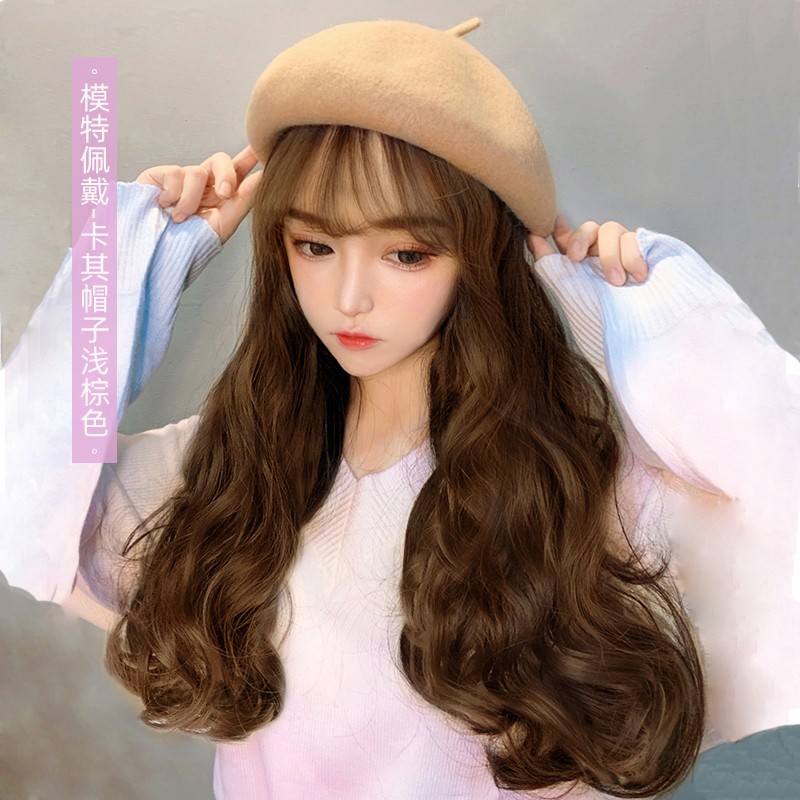 帽子假发一体时尚女款2023新款贝雷帽长卷发仿真冬季假发一体帽