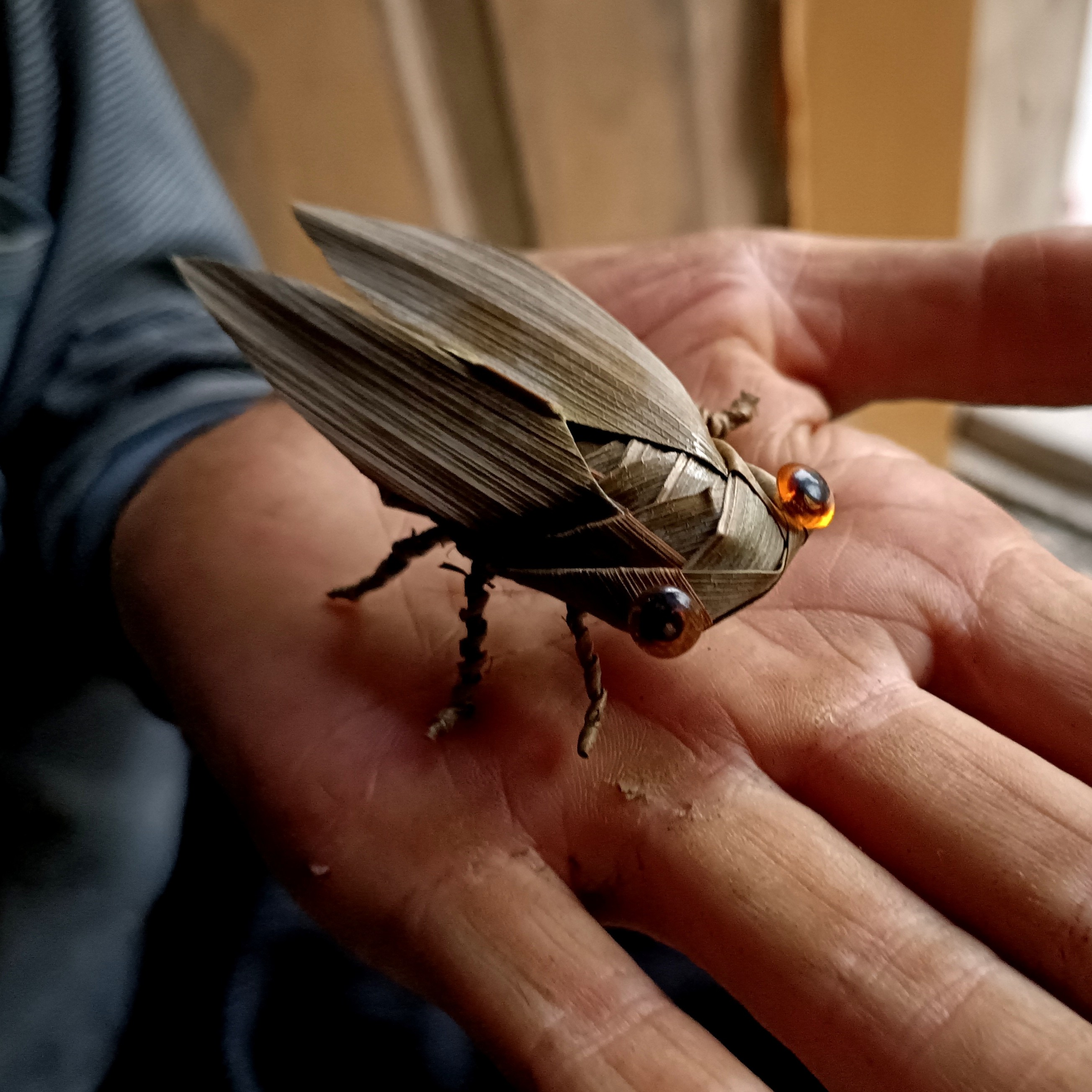 棕草编知了咪哪子蝉小玩意摆件玩具