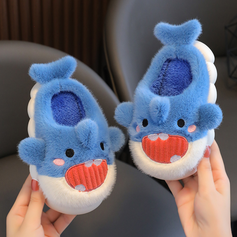 ABCYEEF儿童鲨鱼棉拖鞋秋冬季男童卡通居宝宝加绒保暖小孩棉鞋