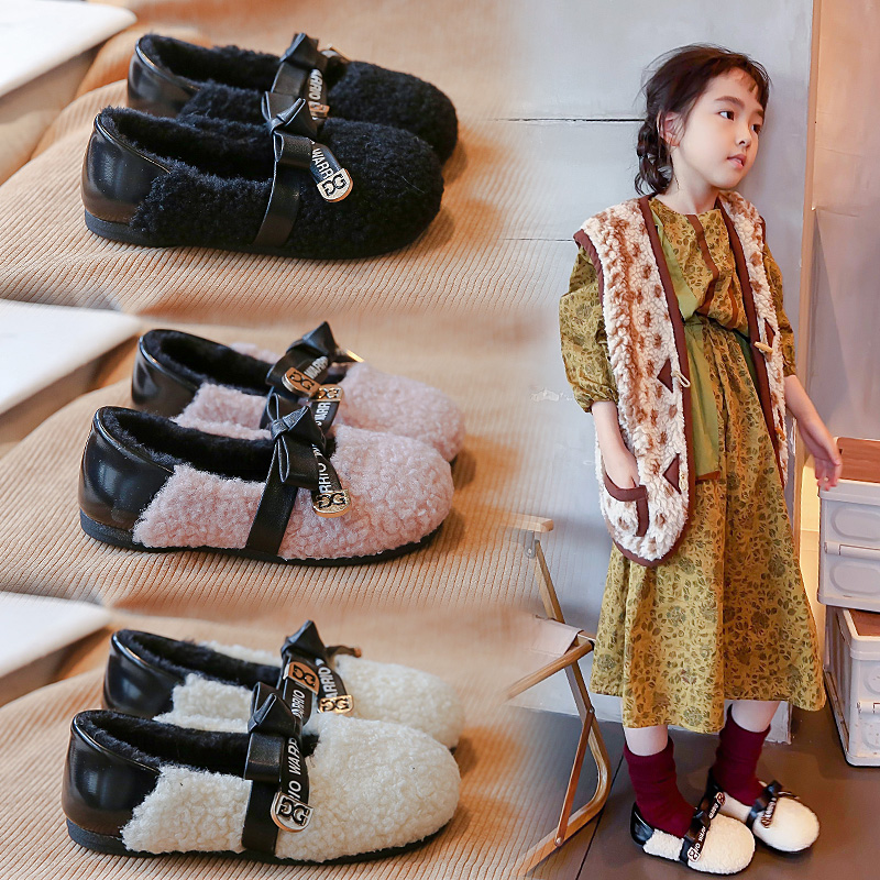 ABCYEEF儿童加绒毛毛鞋2023冬季新款女童鞋子一脚蹬公主鞋女宝宝