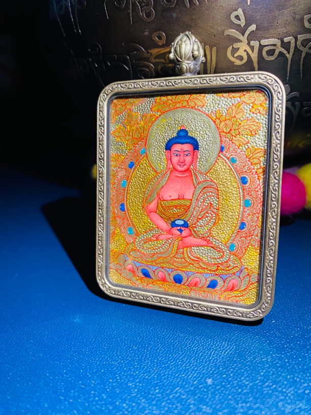 热贡手绘纯矿物纯金阿弥陀佛小唐卡