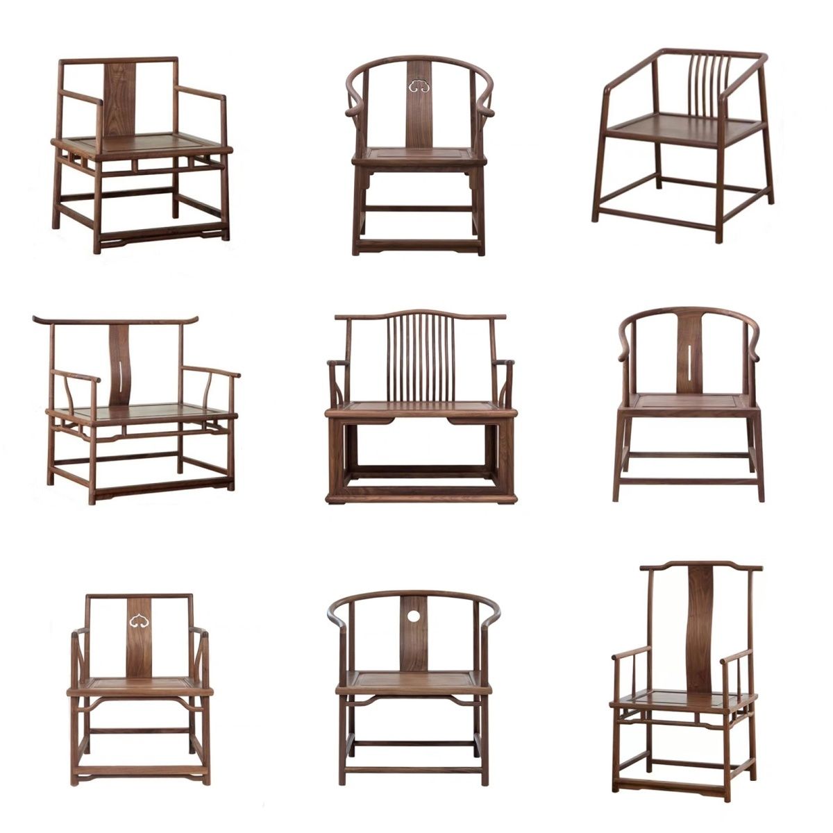 新中式官帽椅老榆木大禅椅靠背椅实木圈椅茶椅老榆木太师椅方凳子