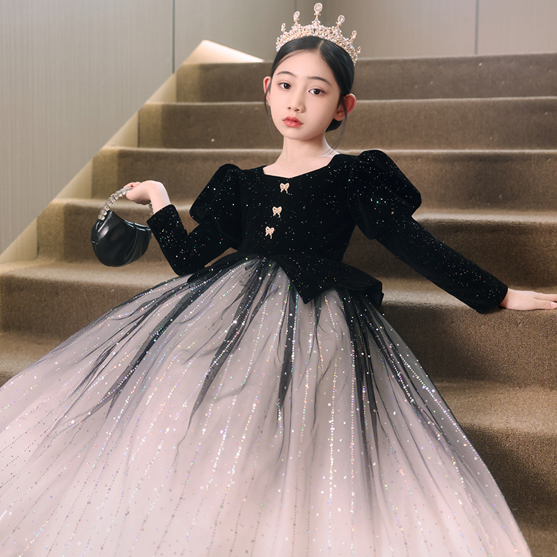 女童晚礼服儿童公主裙秋季款主持人走秀演出服钢琴演奏花童蓬蓬纱