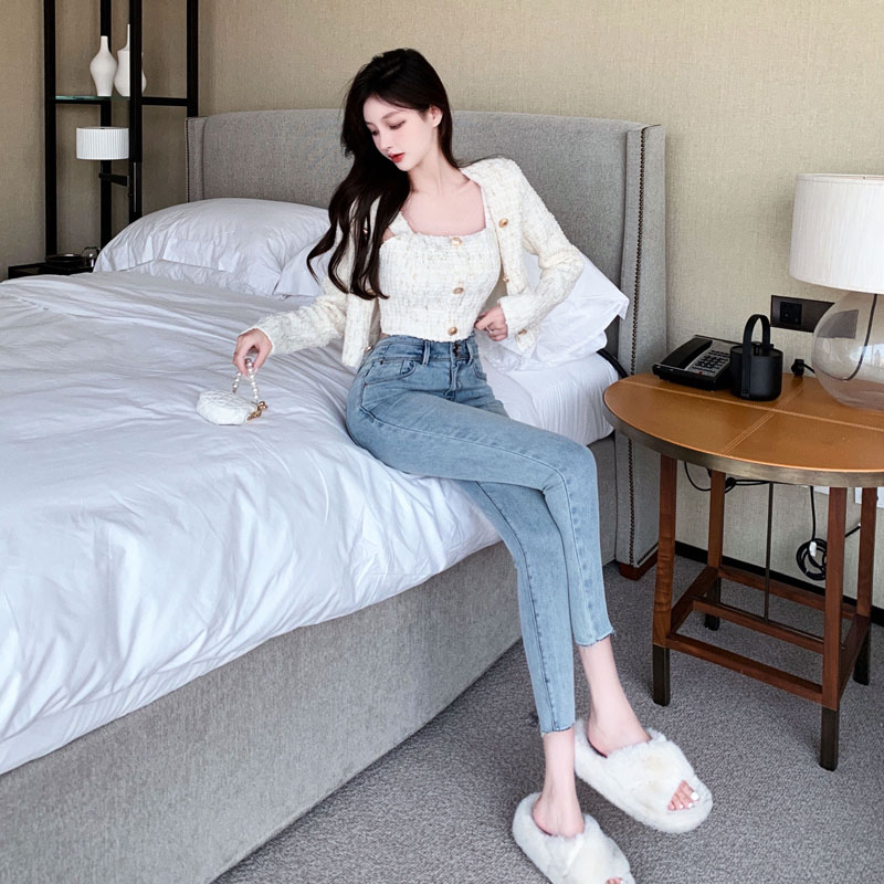 浅色牛仔裤女高腰紧身小脚2025新款夏显瘦薄款凉感弹力九分铅笔裤