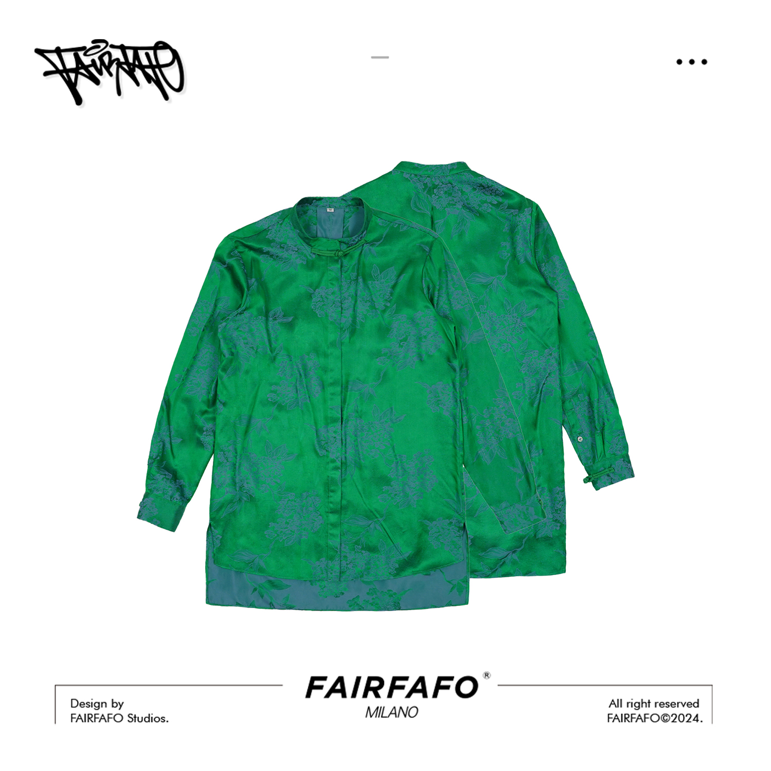 FAIRFAFO林肉肉  150小个子衬衫翡翠绿提花新中式外套SY24CS002  