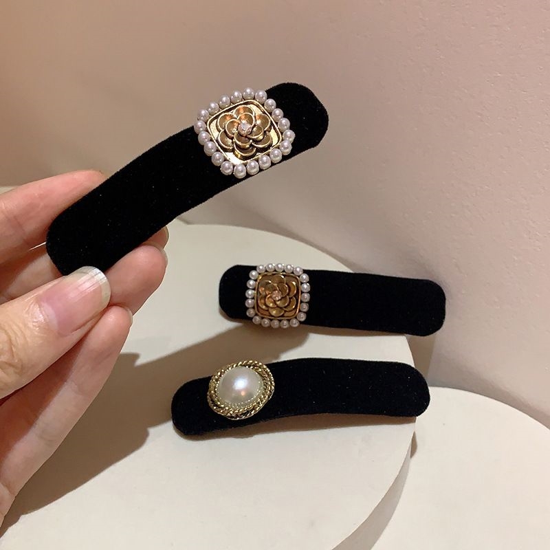 少女日常发夹法式黑色优雅气质鸭嘴珠珠百搭精致水钻简约时尚小众
