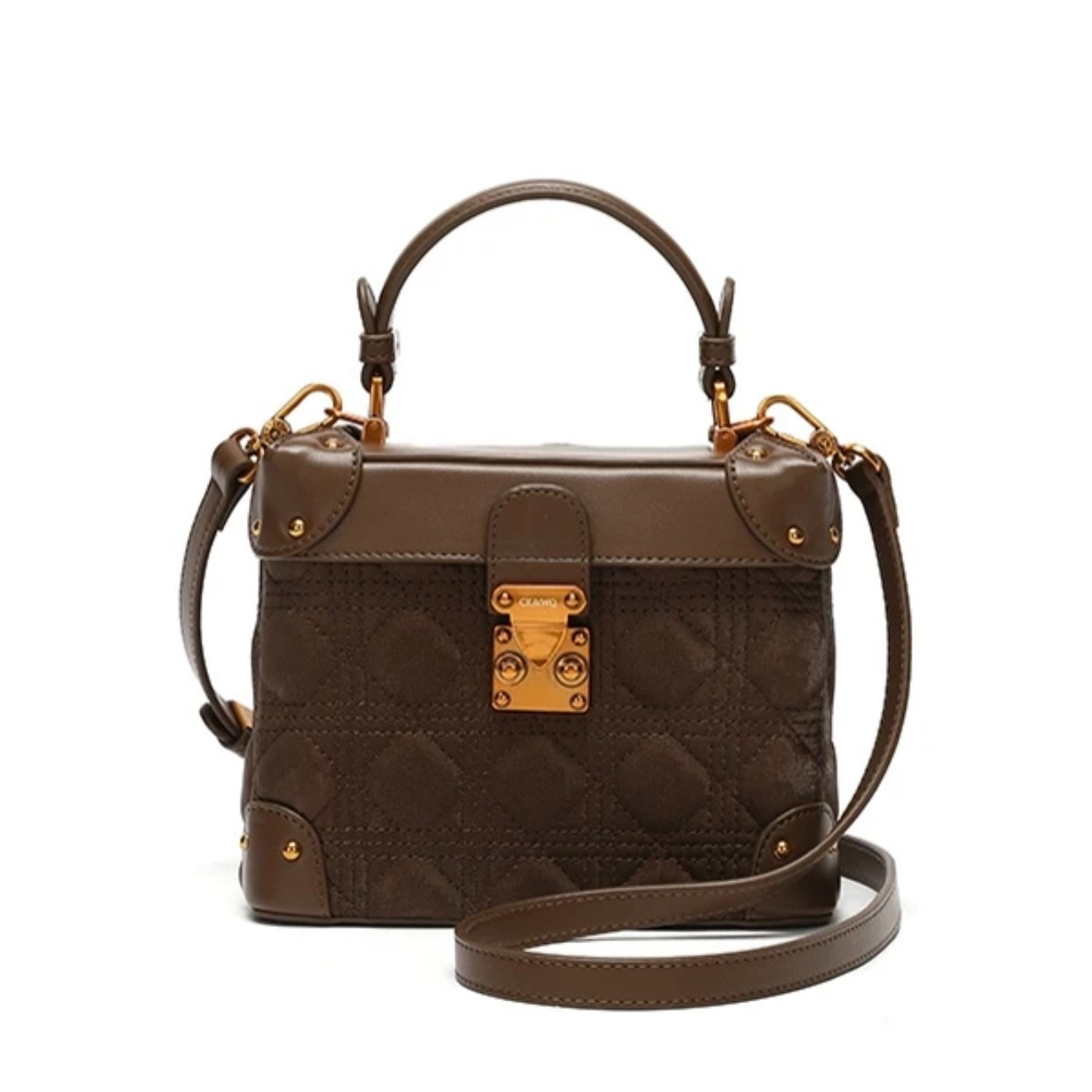 6-2025新款女士时尚百搭棕色方形卡扣单肩包