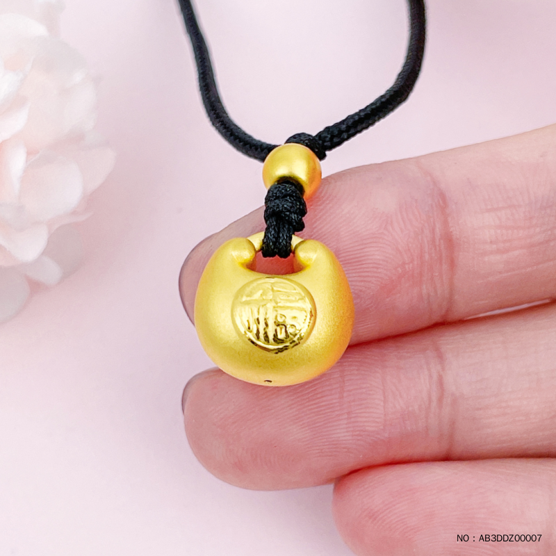 足金小胖福空心吊坠