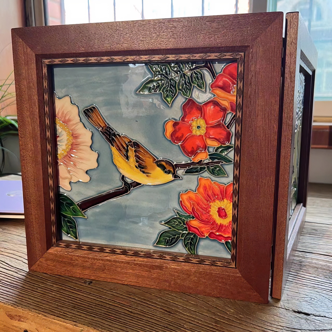 【赫颖】新款小挂屏摆件-手工陶瓷玄关手绘书房国风实木家居装饰品