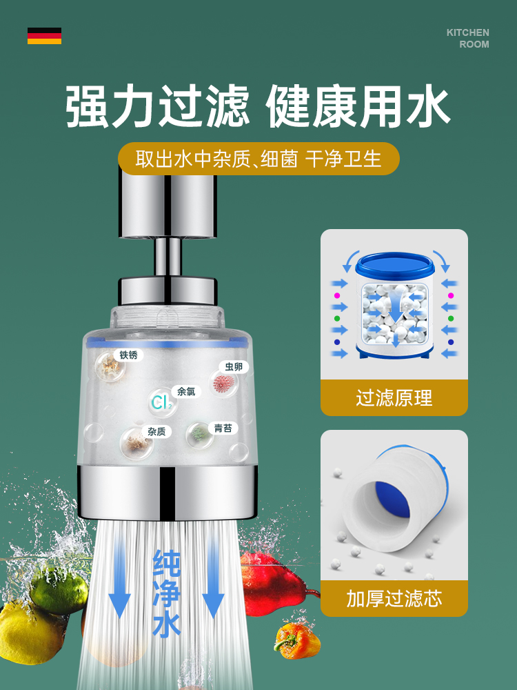 【19.9元1个+10滤芯+万能接头】厨房水龙头过滤器家用自来水净水器