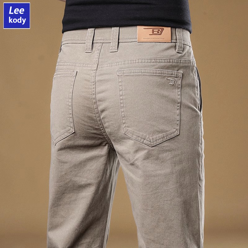 【Leekody】高端卡其色休闲裤男士夏季新款宽松直筒纯棉薄款长裤子