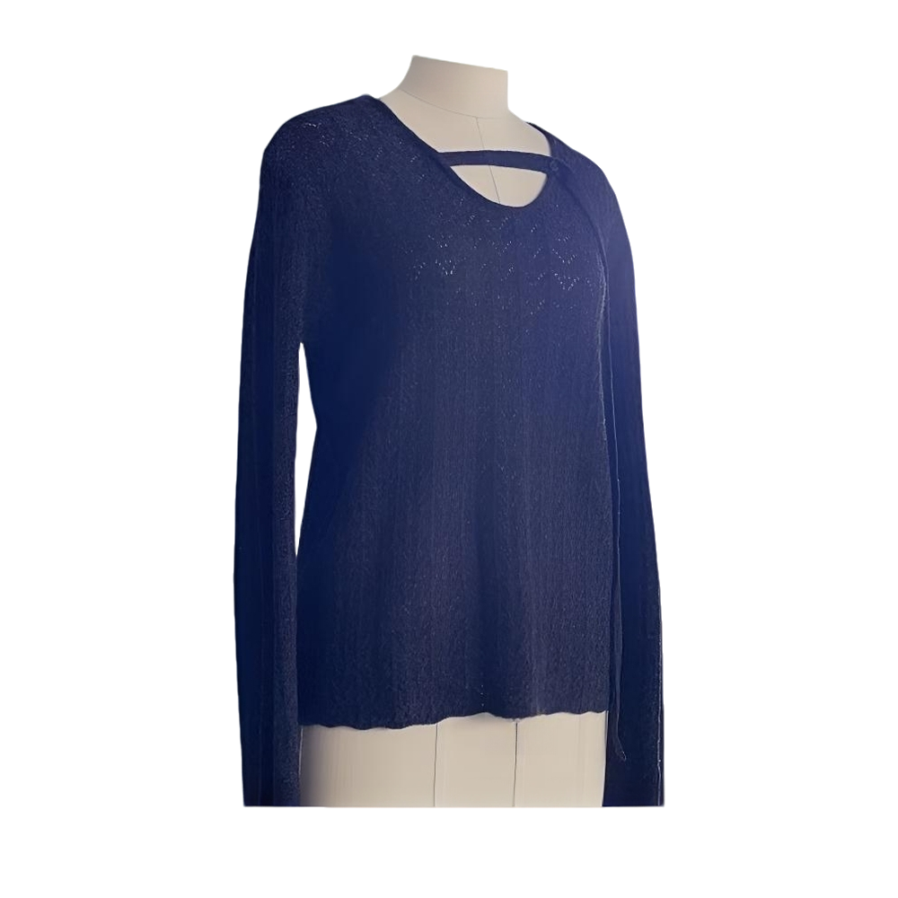 【紫姑姑】圆领飘带设计镂空长袖针织衫23-0480-KQ