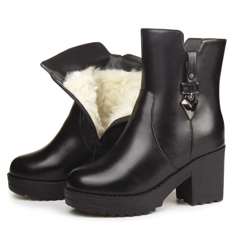 整靴全真皮冬靴雪地靴加绒保暖棉靴高跟厚底女短靴粗跟马丁靴