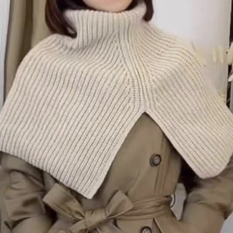 新款秋冬针织围脖斗篷女套头可可棕披肩围巾