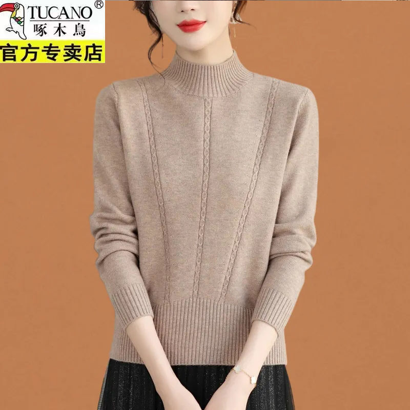 啄木鸟秋冬季小个子短款毛衣女士羊毛衫新款加厚半高领针织打底衫