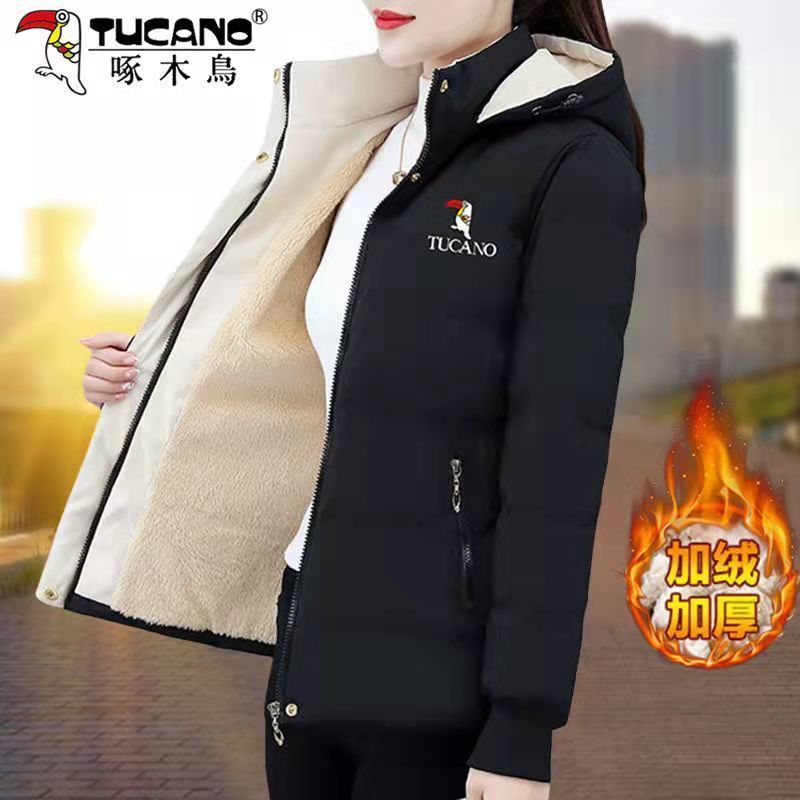 啄木鸟高档棉服女2023冬季新款时尚洋气显瘦加绒加厚棉服外套
