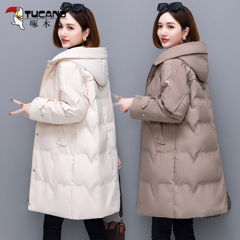 啄木鸟2023年新款女中长款加厚宽松白鸭绒冬季时尚洋气爆款