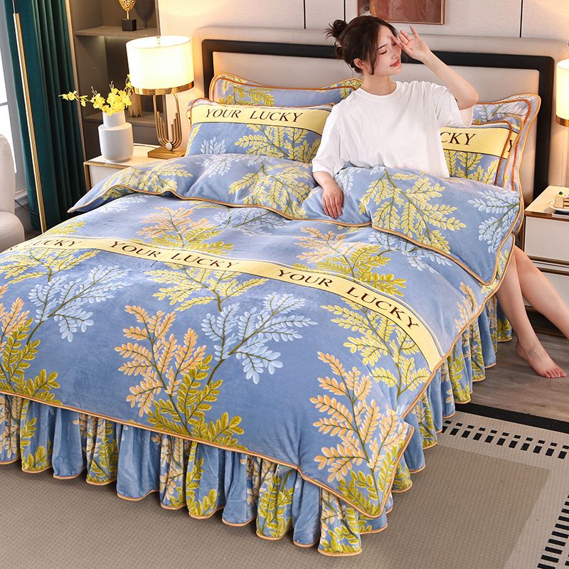 加厚加密高克重牛奶绒保暖四件套 床裙款 贴身裸睡加绒机洗防静电