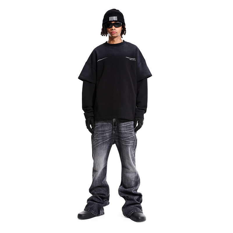 PMW 2023FW 复古水洗做旧牛仔裤灰色百搭宽松直筒阔腿裤男女同款