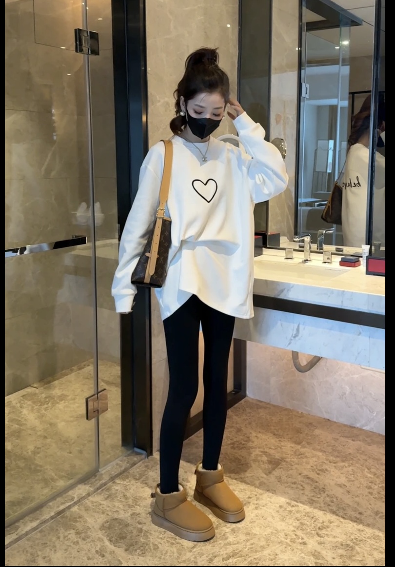 长袖t恤女2024冬季新款韩版极简风收口袖大版型宽松显瘦百搭上衣