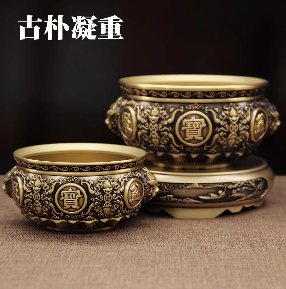 狮头兽头聚宝盆黄铜材质家居摆件送礼佳品