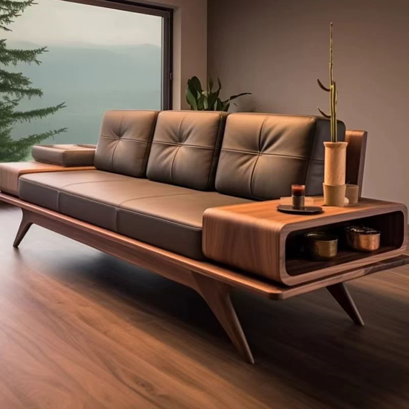 新中式现代简约沙发皮艺中国风仿古黑胡桃木贵妃高端直排家具定制