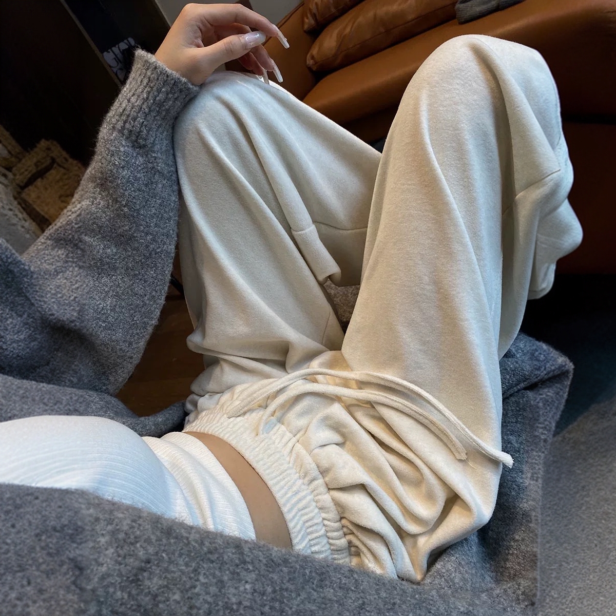 【糯米裤】阔腿裤女秋冬小个子宽松直筒加厚休闲垂感直筒裤