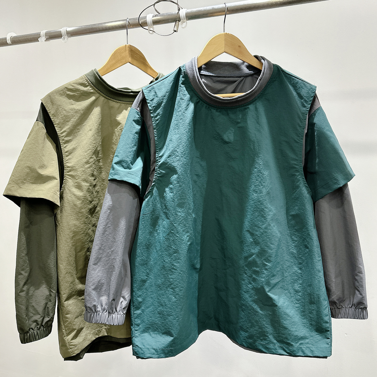 休闲撞色假两件圆领长袖套头卫衣潮牌INS男士秋季设计感宽松上衣