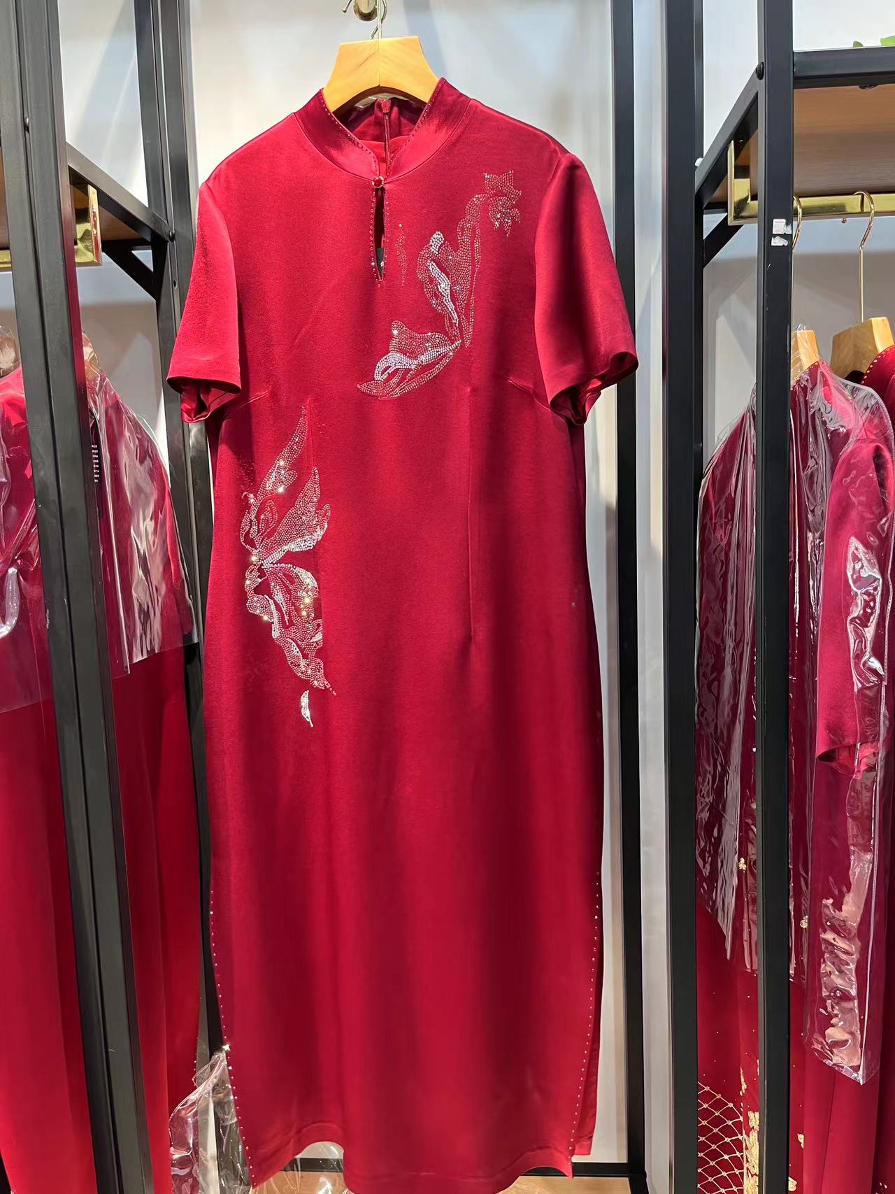 高端妈妈婚宴礼服红钻金鱼旗袍高档气质改良旗袍喜婆婆装夏季