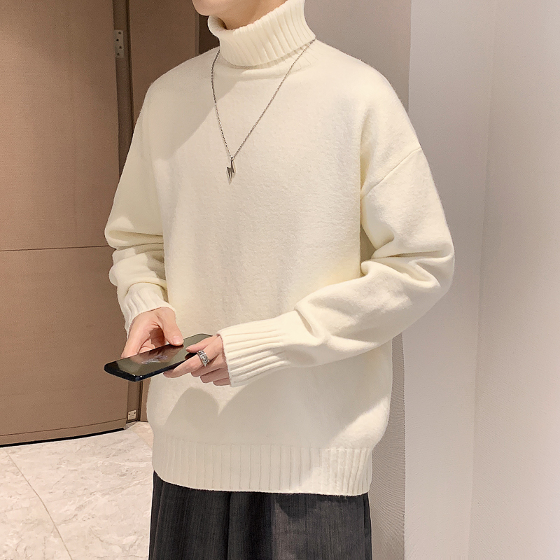 【凡人之怒】冬季保暖高领毛衣男士青少年学生白色打底针织衫上衣