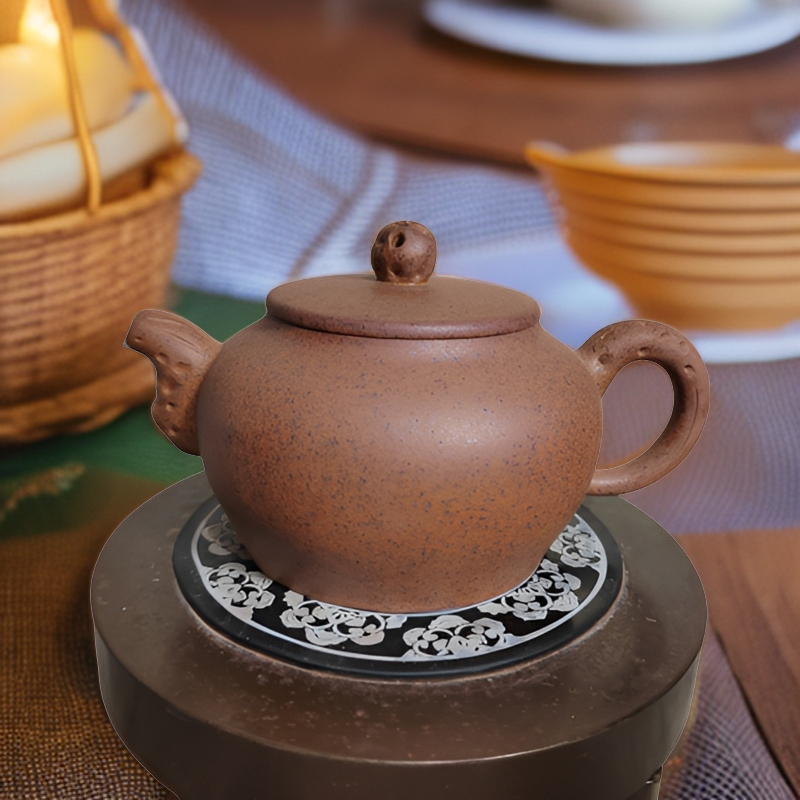 紫砂壶茶具泡茶壶煮茶壶中式水壶水平壶泥壶梨形石韵壶高温段泥