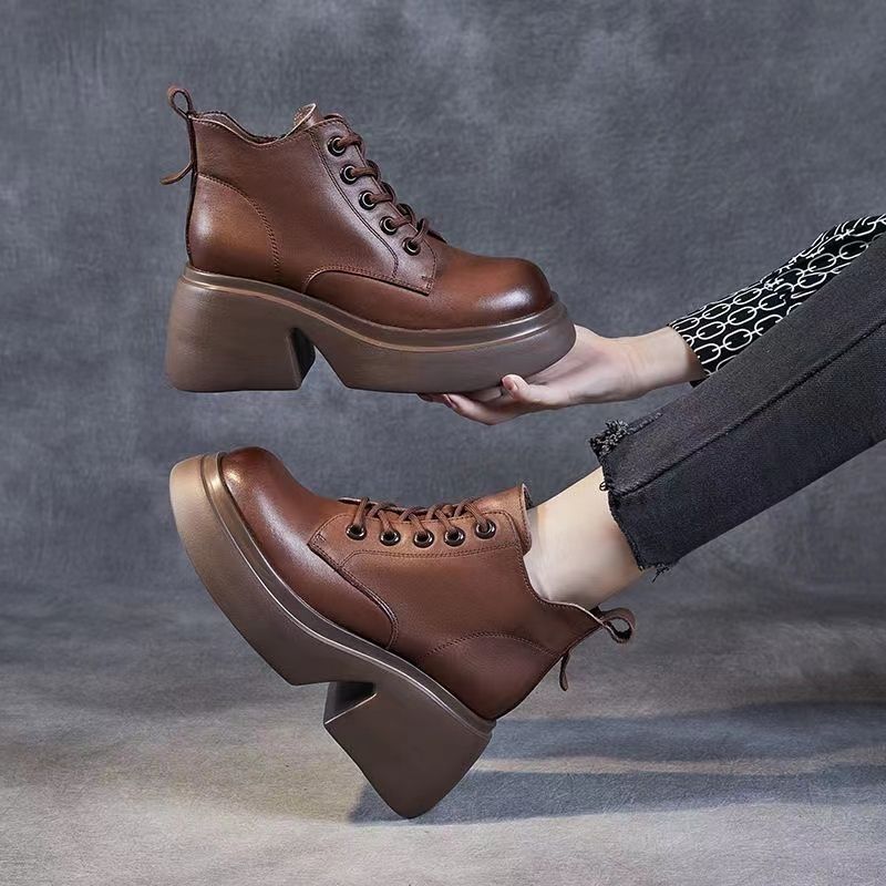 2024春季新款厚底马丁靴女时尚百搭英伦风复古加绒增高短靴女爆款