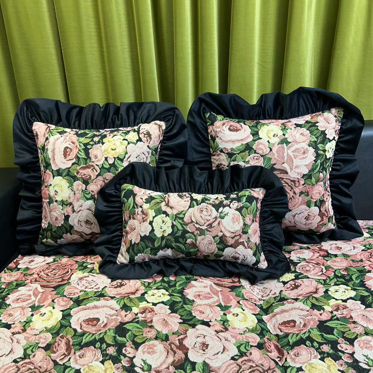 荷叶边装饰高级沙发抱枕办公室靠枕靠背椅子腰靠汽车腰枕套长方形