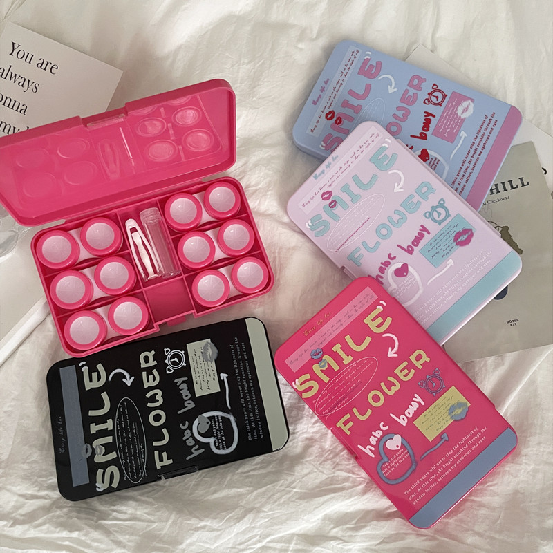 可爱多副装美瞳盒子隐形眼镜盒女简约便携式美瞳收纳盒伴侣护理盒