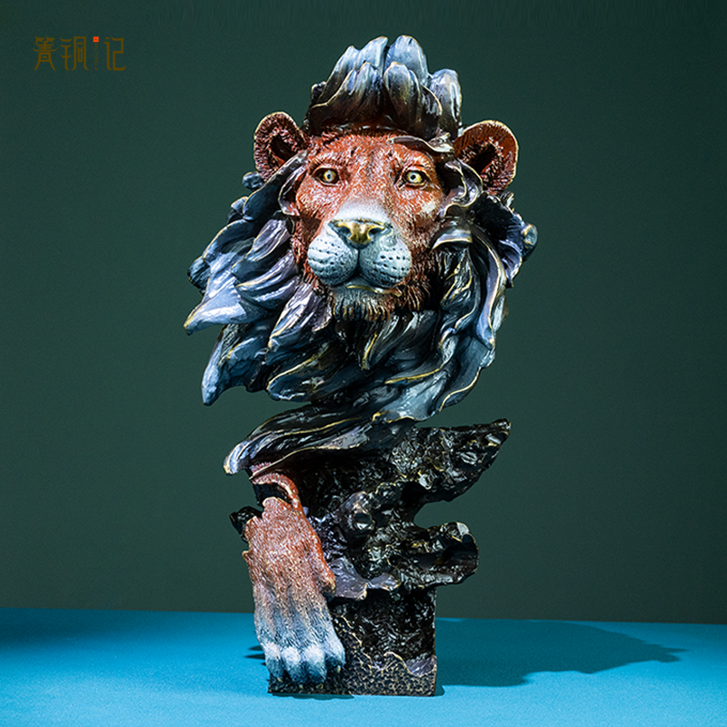 [箐铜记]中式玄关黄铜神兽霸气威武装饰品狮子头摆件