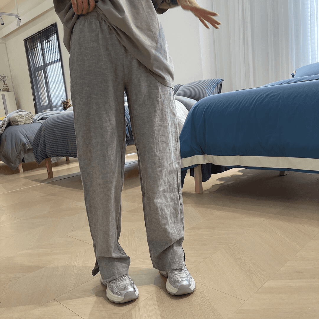 中灰色炸街神器空气感舒适设计师品牌高端汉麻直筒阔腿裤修饰腿型