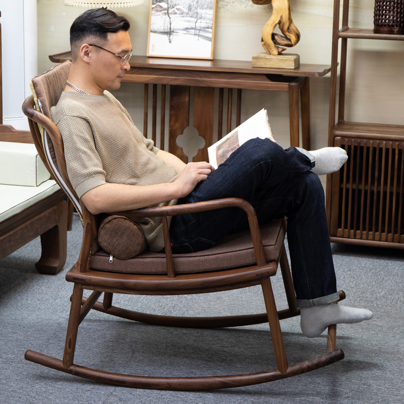 新中式休闲实木摇摇椅阳台躺椅成人午休家用卧室懒人沙发靠背椅子