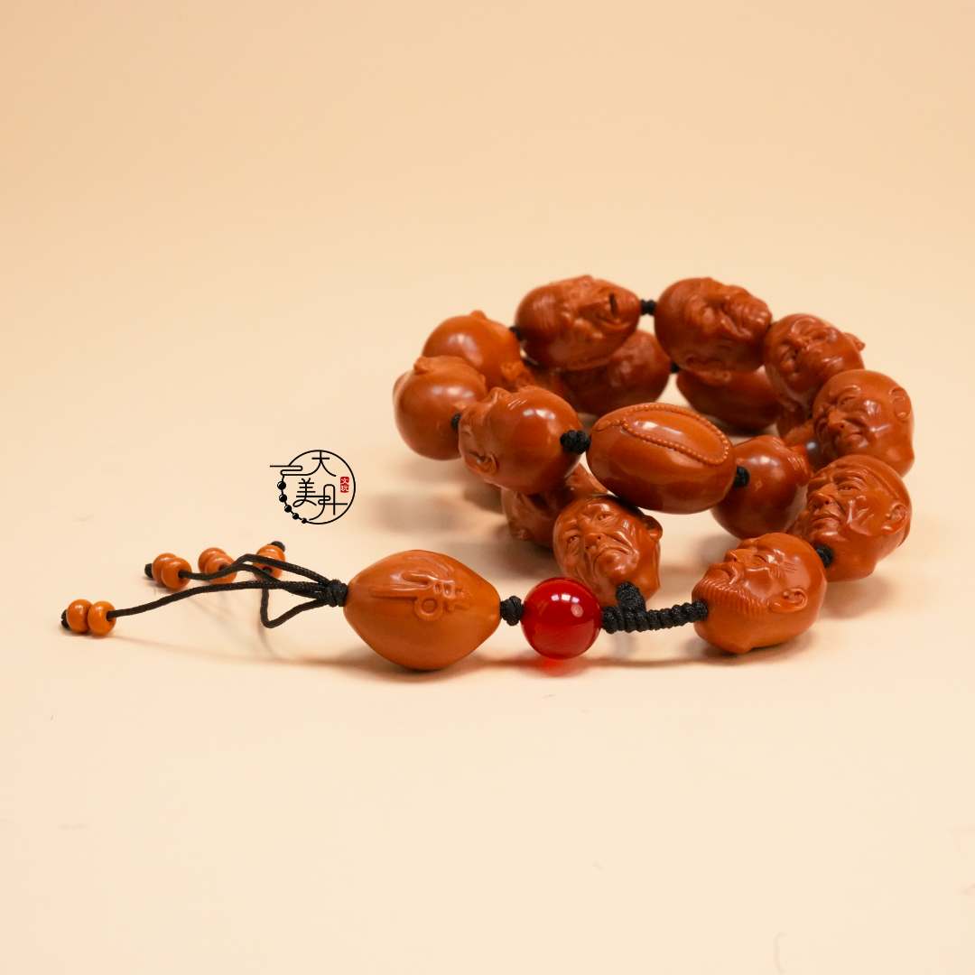 橄榄核雕铁核归渔十八罗汉手持精品纯手工手串非物质文化遗产脖挂