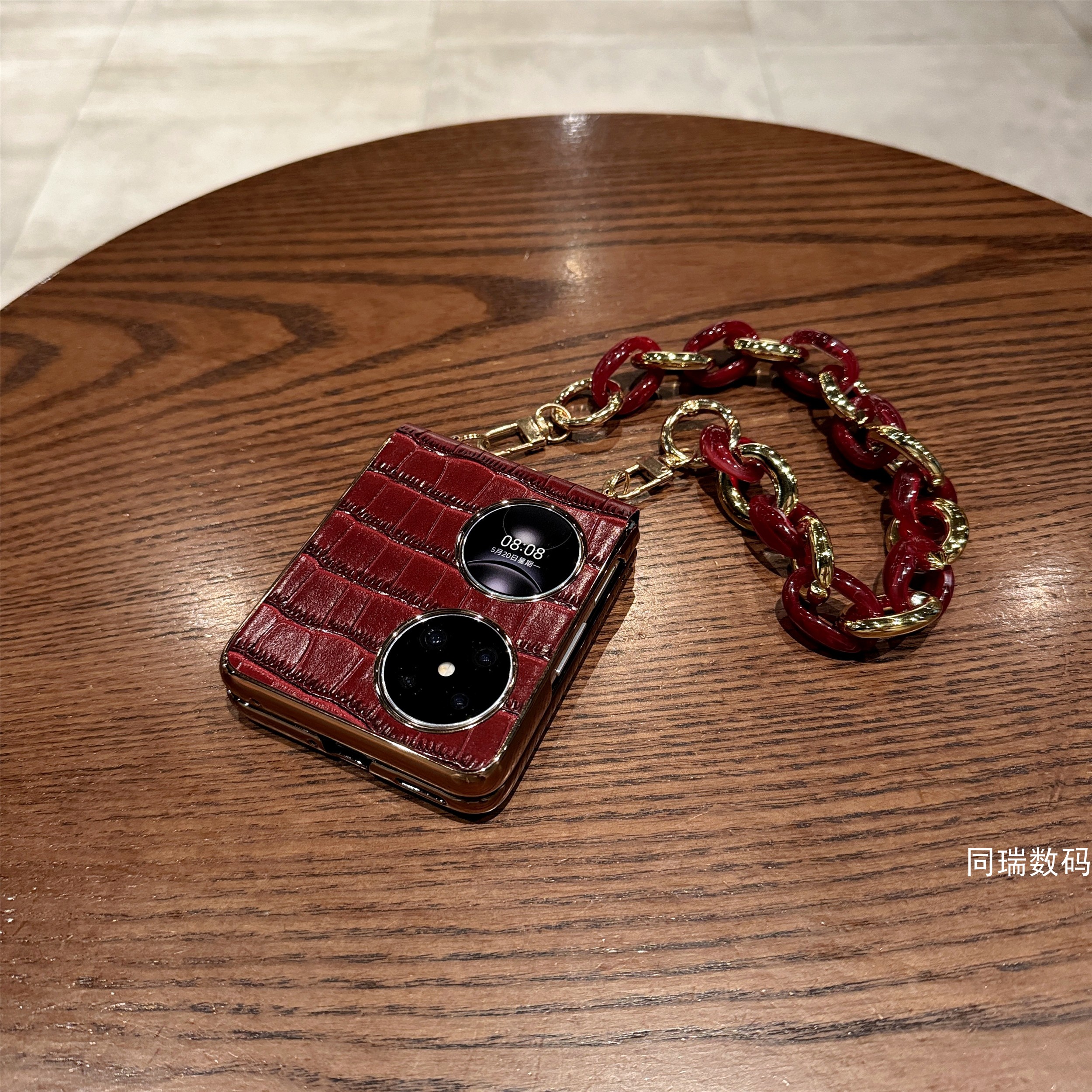 适用华为pocket2手机壳p50pocket折叠屏真皮链子pockets全包奢华