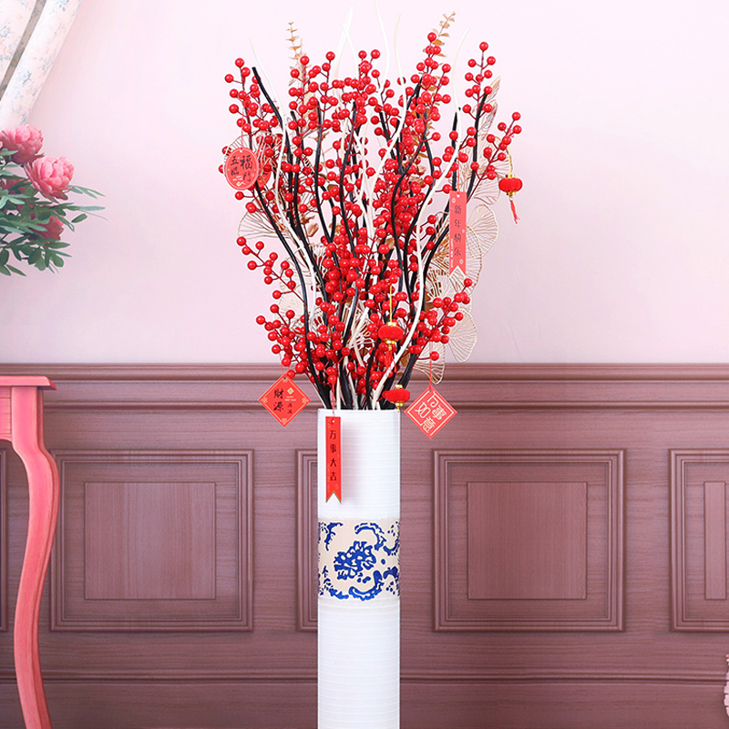 发财果红果假花仿真花摆设客厅装饰花落地花摆花新年婚庆花艺摆件