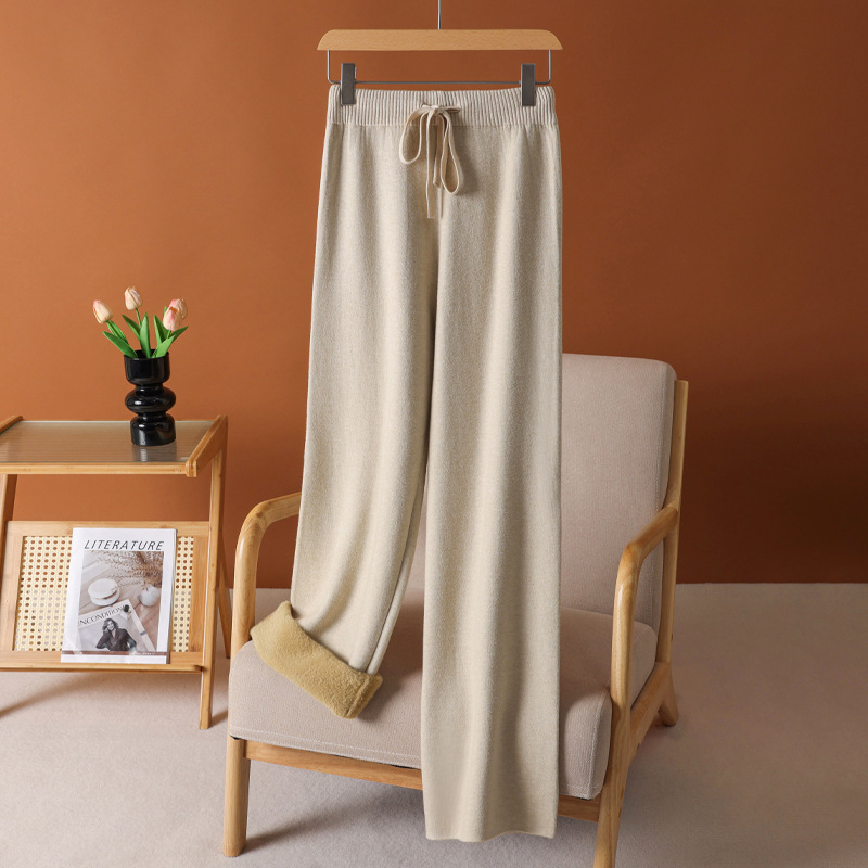 【加厚加绒】羊绒阔腿裤秋冬女高腰垂感加厚针织直筒裤休闲外穿裤