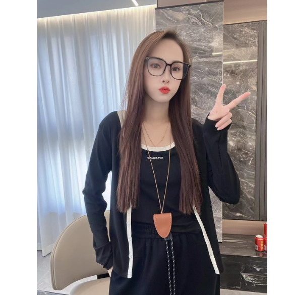 【米大方•自制】撞色字母背心+长袖开衫两件套79520~XX-W#