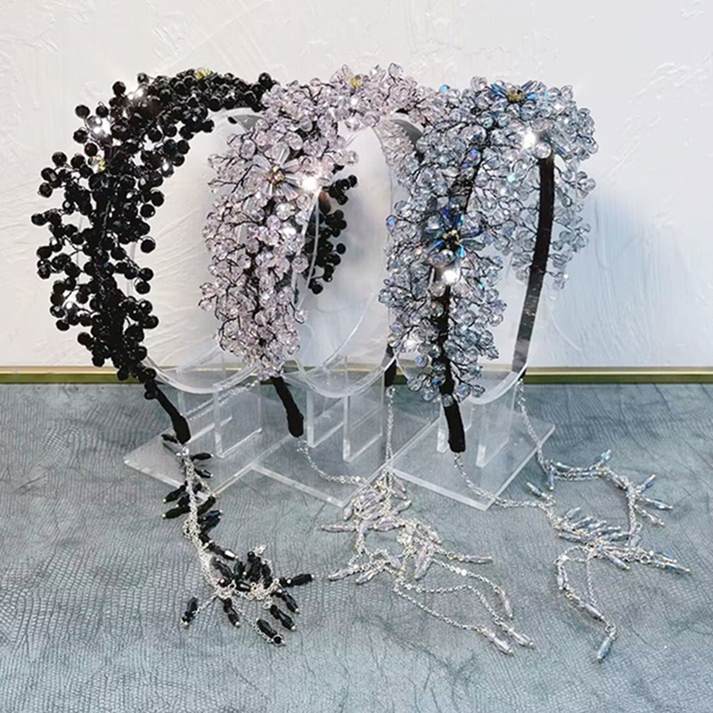 轻奢重工水晶流苏发箍高级感新娘可拆卸挂链名媛头箍网红串珠发饰