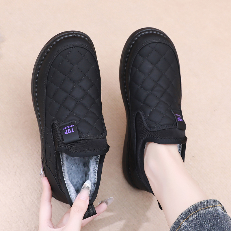 冬季新款老北京棉鞋女加绒保暖妈妈鞋皮面防水雪地靴加厚防滑短靴