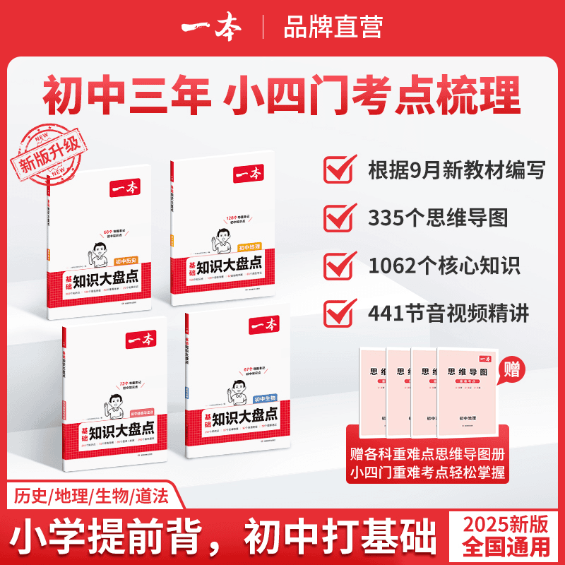 一本【小四门大盘点】2025初中政治历史地理生物基础知识速记通用版
