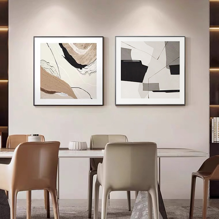 时来运转手工砂岩肌理装饰画现代简约抽象饭厅挂画高级感方形餐厅